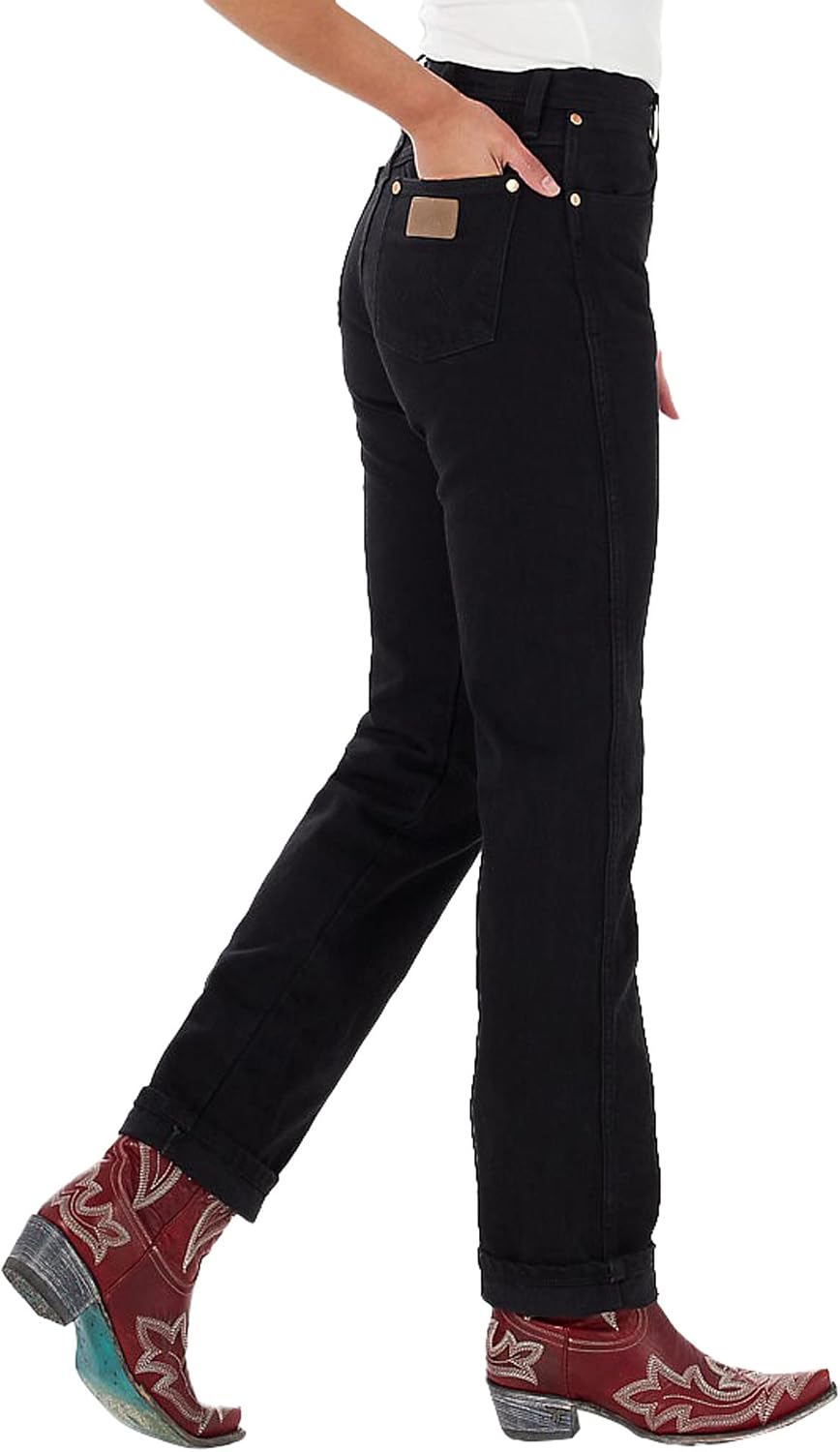 Wrangler Damen Cowboy-Schnitt, hohe Taille, Passform, schmal zulaufendes Bein Jeans ^ Schwarz, ^ Sch