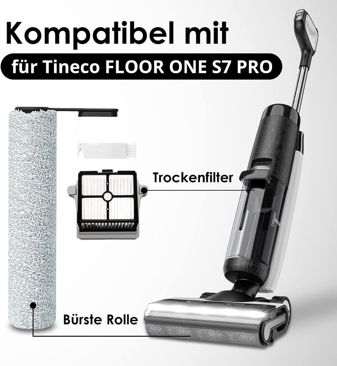 Ersatz-Bürstenwalze und Staubsaugerfilter für Tineco Floor One S7/ S6 Pro Akku-Nass-Trocken-Staubsau