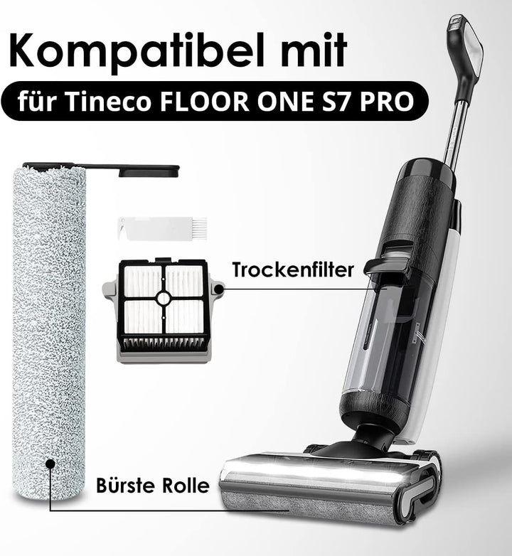 Ersatz-Bürstenwalze und Staubsaugerfilter für Tineco Floor One S7/ S6 Pro Akku-Nass-Trocken-Staubsau