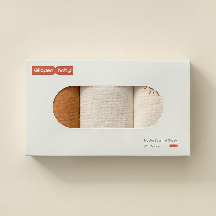 3er-Pack Bettlaken Spannbettlaken,Matratzenschoner für Laufgitter,100% Musselin-Baumwolle,Weiche und