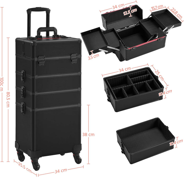 Yaheetech Kosmetikkoffer Alu Beauty Case Kosmetik Trolley Rollkoffer 4 in 1 Schminkkoffer mit 360° d