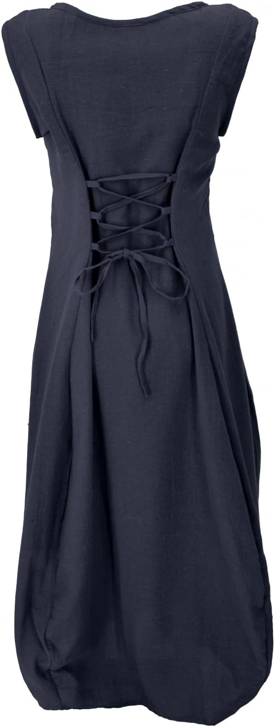 GURU SHOP Langes Wandelbares Sommerkleid, Maxikleid, Damen, Baumwolle 42 Schwarz, 42 Schwarz