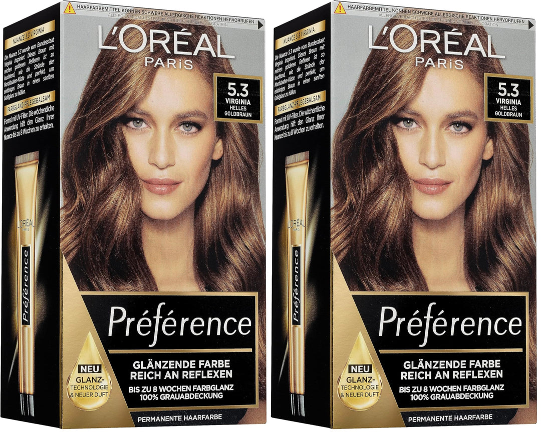 L'Oréal Paris Permanente Haarfarbe, Haarfärbeset mit Coloration und Farbglanz-Pflegebalsam, Préféren