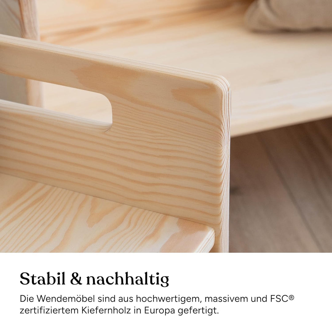 Ehrenkind® Kinder Wendebank | Bank aus Kiefernholz, Montessori-inspiriert, höhenverstellbar & kippsi