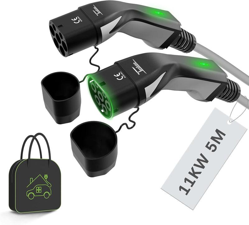 Teskee EV-Ladekabel EV-Ladegerät Typ 2 zu Typ 2 mit Anzeigeleuchten Tragbare Tasche Kompatibel mit A