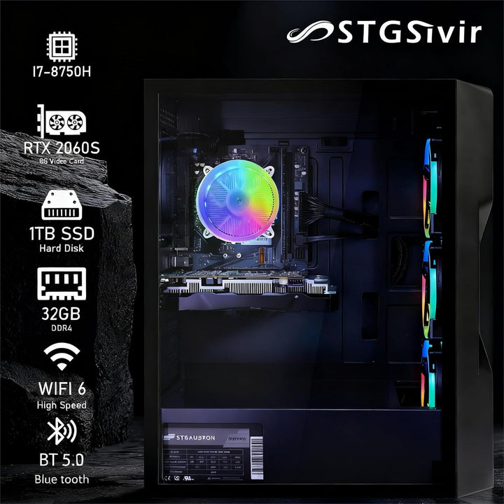 STGsivir Gaming PC, GeForce RTX 2060 Super 8GB GDDR6,Core i7 8th bis zu 4.1 Ghz,32GB DDR4,1TB SSD,WL