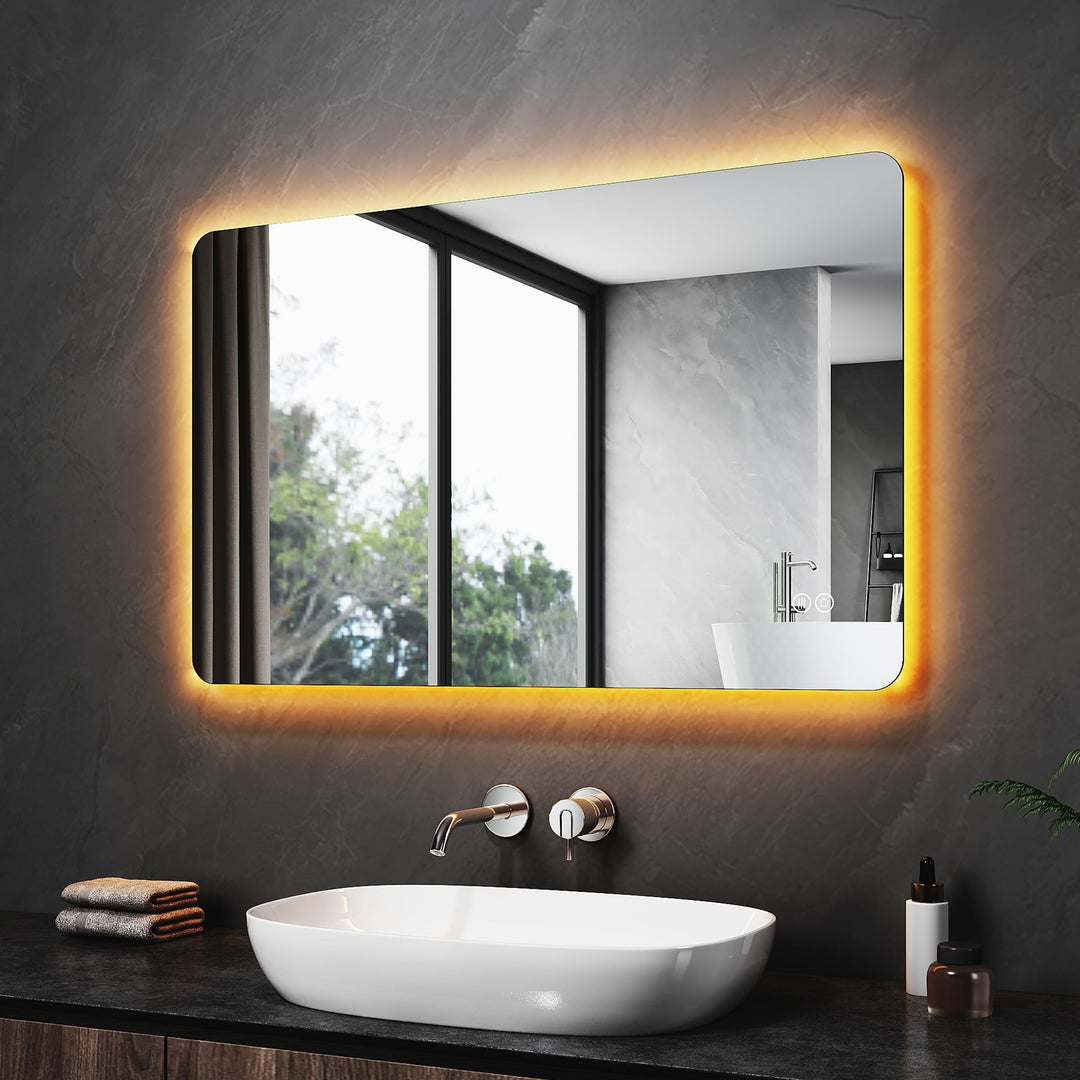 SONNI LED Badspiegel 70x50cm – Wandspiegel mit Beleuchtung, 3 Farbtemperaturen, Dimmbar, Anti-Beschl