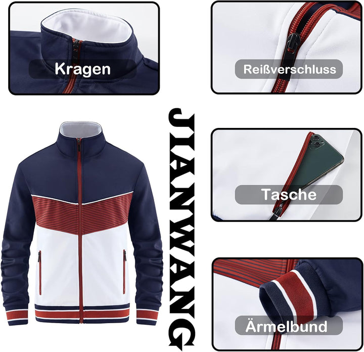 W JIANWANG Herren Trainingsanzug und Jogginganzug - Sportanzug für Männer mit Langarm Reissverschlus