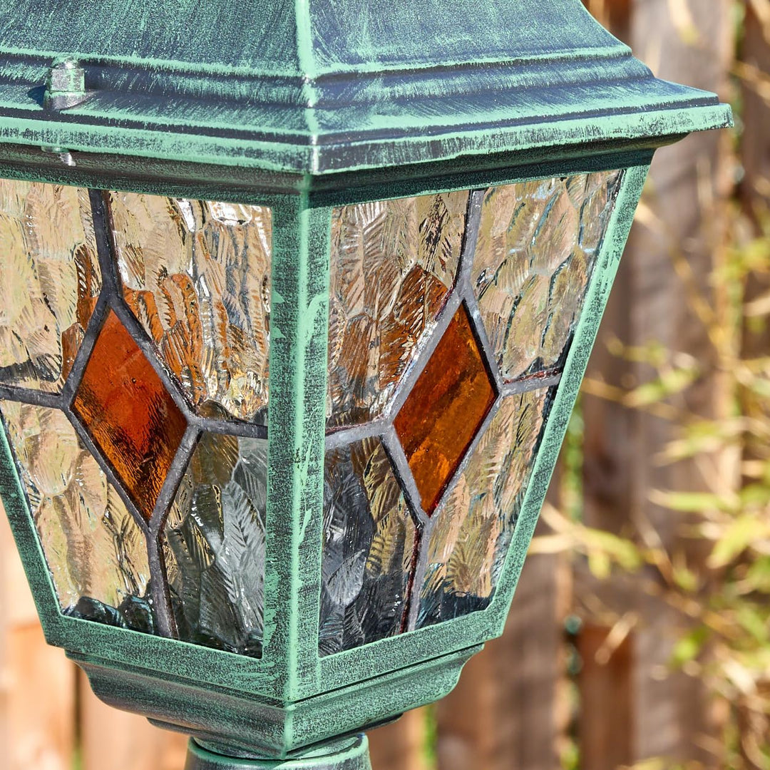 HOFSTEIN Kandelaber Naofe, Aussenwegeleuchte aus Metall/Glas in Schwarz/Grün/Klar/Orange, Wegebeleuc