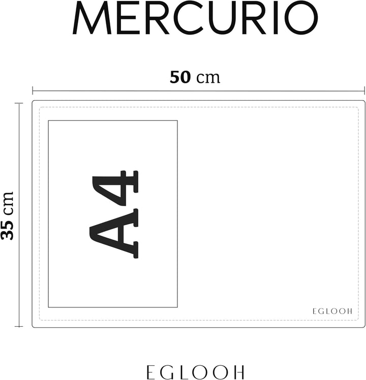 Eglooh - Mercurio - Schreibtischunterlage aus Leder Schwarz cm 50x35 - Handwerkliche Nähte und rutsc