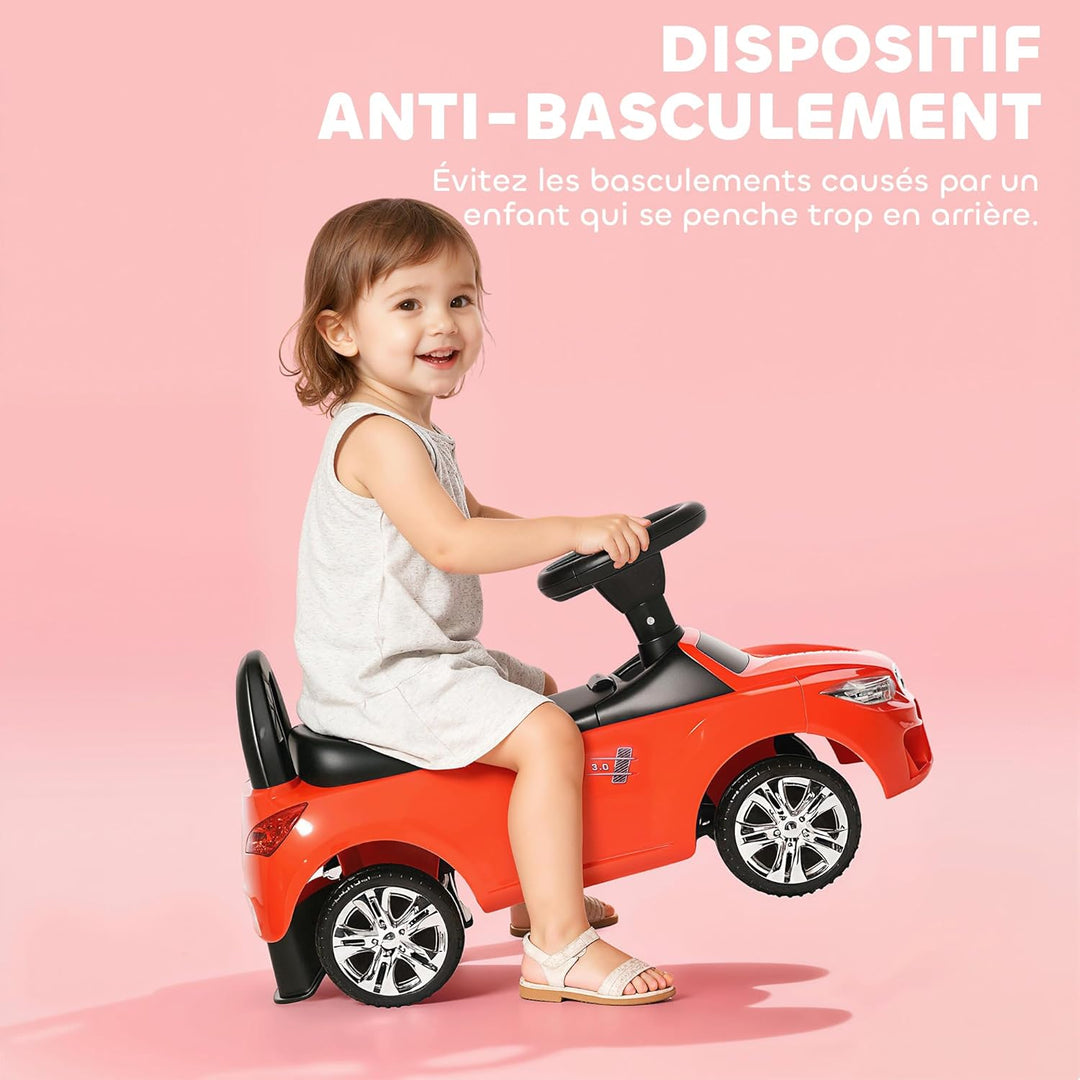 HOMCOM Kinderauto, Schiebefahrzeug mit Spielzeugkiste, Hupe, Scheinwerfer und Musik, fördert die Mot