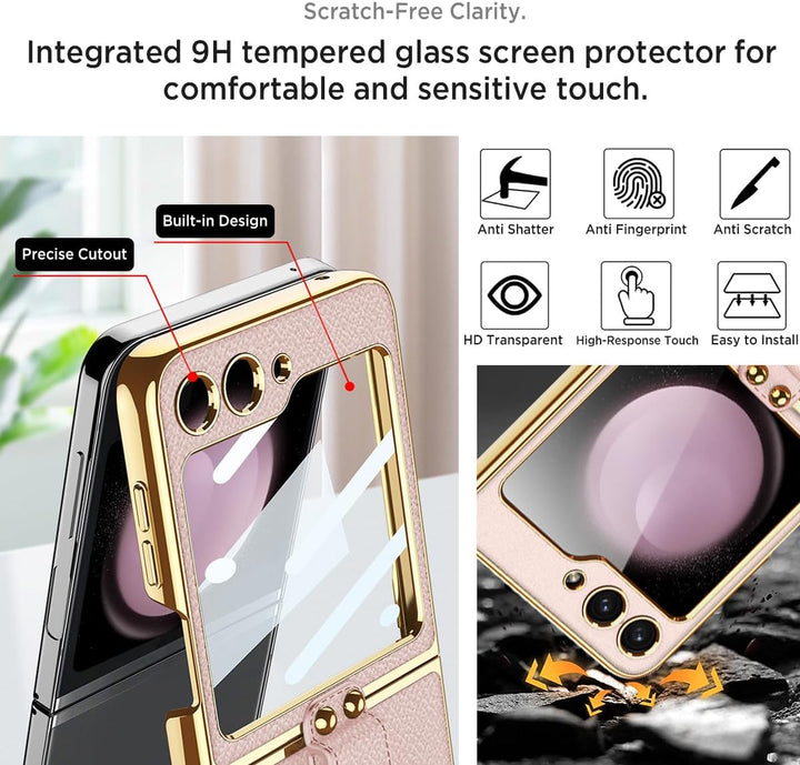 Miimall Lederhülle Kompatibel mit Samsung Galaxy Z Flip 6/Flip7 FE Hülle mit Band+Ring Ständer [HD D
