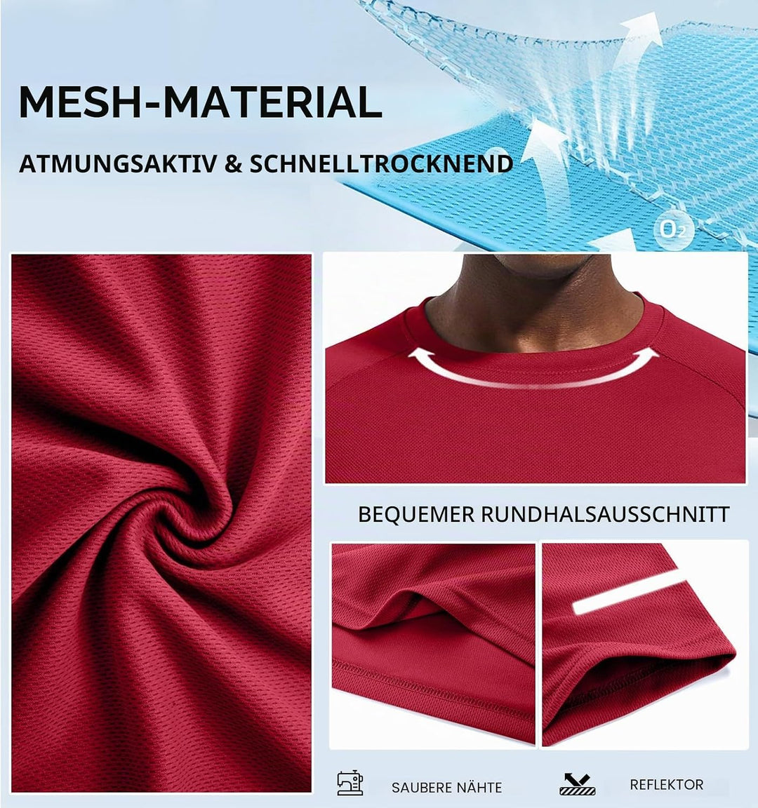 Holure 3 or 5er Pack Herren Sports Tshirts Atmungsaktiv Schnelltrocknend Kurzarm T-Shirts Funktionss