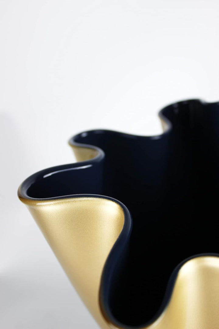 Glasvase dunkelblau Gold Blumenvase mundgeblasen 21 x 21 x 30 cm 21 x 21 x 30 cm Gold - Dunkelblau,