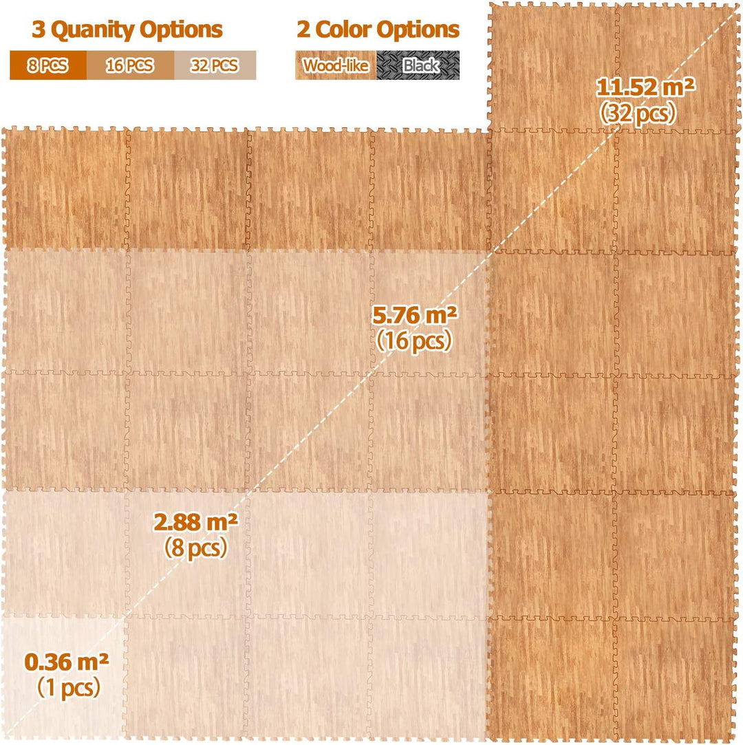 CCLIFE Bodenschutzmatte Fitness Fitnessgerät Sport Unterlegmatte 60x60cm 16 Stück Holz, 60x60cm 16 S