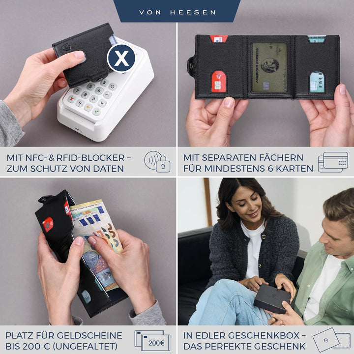 VON HEESEN Slim Wallet mit RFID Schutz - Geldbörse Herren klein - Mini Geldbeutel Damen Portmonee -