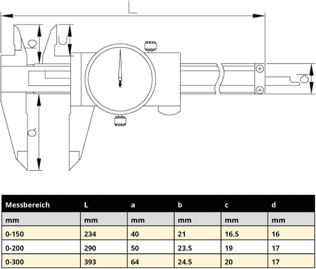 ASIMETO Uhren-Messschieber mit Edelstahl-Gehäuse Grösse 300 mm / 0,01 mm, 300 mm / 0,01 mm