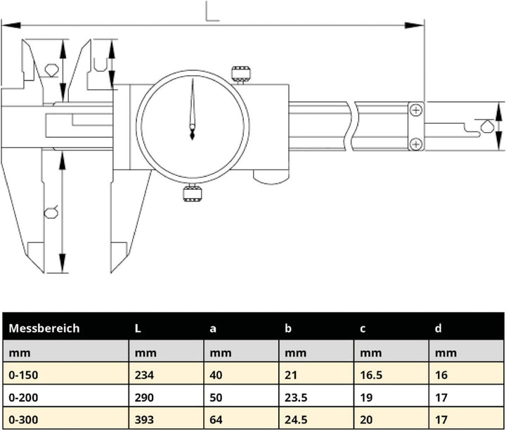 ASIMETO Uhren-Messschieber mit Edelstahl-Gehäuse Grösse 300 mm / 0,01 mm, 300 mm / 0,01 mm