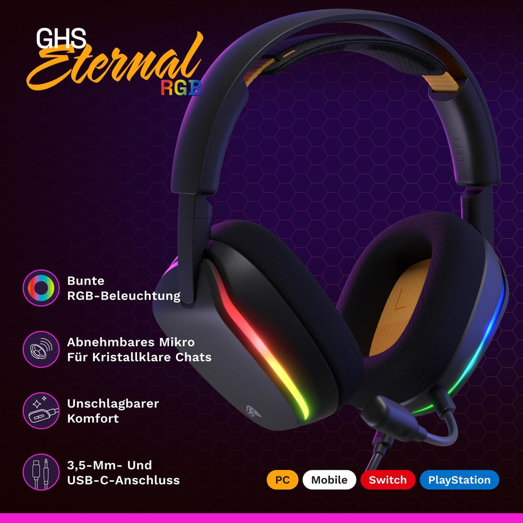 GLORIOUS GHS Eternal RGB – Stereo-RGB-Gaming-Headset für PC, PS5, PS4, Switch – speziell abgestimmte