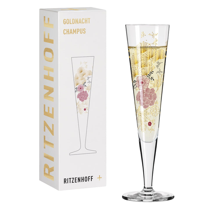 RITZENHOFF 1071020 Champagnerglas 200 ml - Serie Goldnacht Nr. 20 - Edles Designerstück mit Echt-Gol