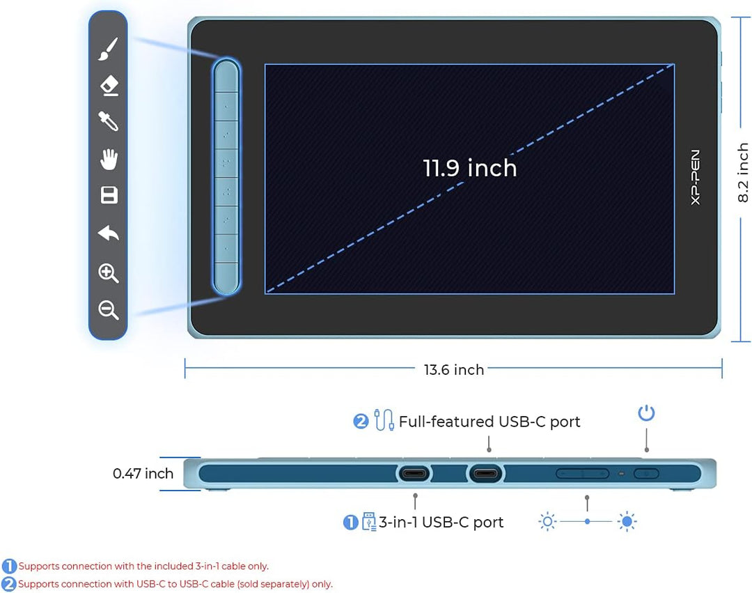 XP-PEN Artist 12 2. Generation Grafiktablett 11,9 Zoll Pen Display volllaminiert, X3 Smart-Chip batt