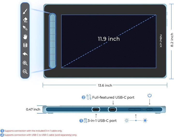 XP-PEN Artist 12 2. Generation Grafiktablett 11,9 Zoll Pen Display volllaminiert, X3 Smart-Chip batt