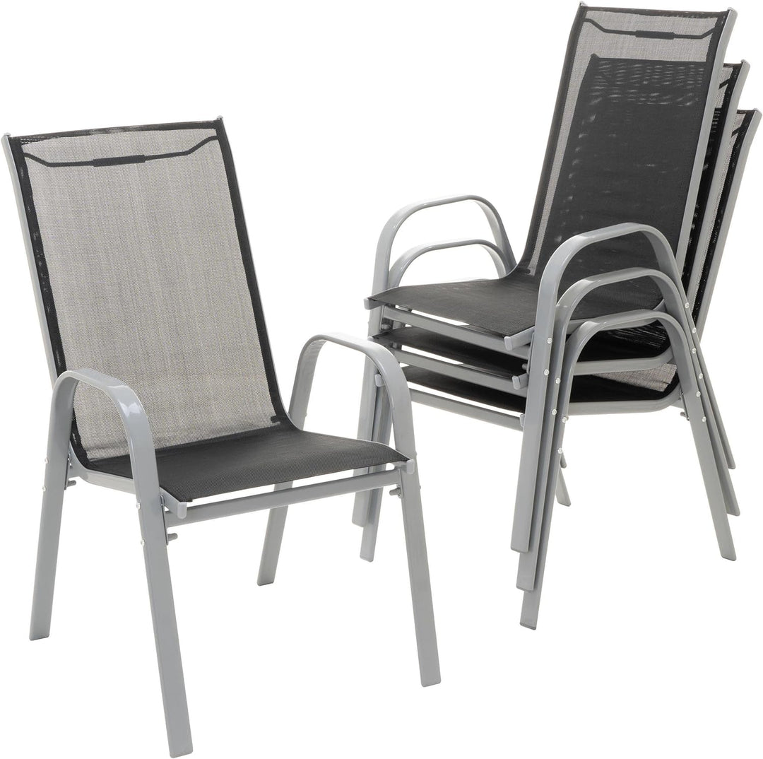 Nexos Trading Bistroset Balkonset – Gartengarnitur Sitzgarnitur aus Glastisch & Stapelstuhl – Stahlg