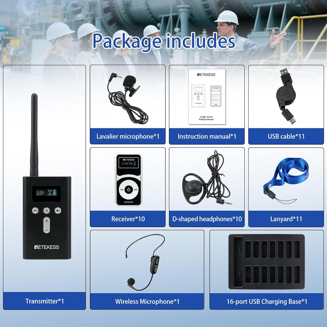 Retekess T130P (T130 3rd) Kabelloses Tour Guide System, Verbesserte Rauschunterdrückung, 160m/525ft,