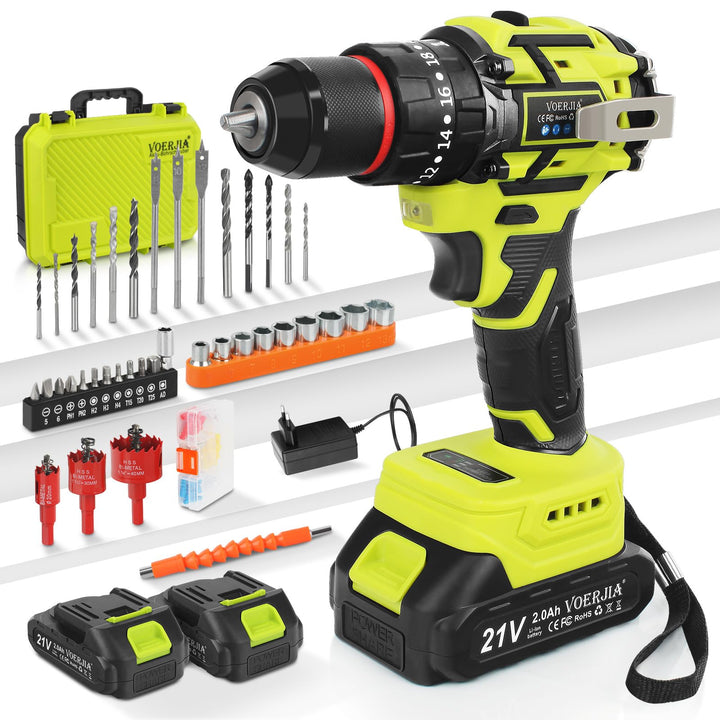 21V Akkuschrauber Set, Bürstenlose Akku bohrhammer mit 2*2000 mAh Akku, 3/8" Bohrfutter, 20+3 Drehmo