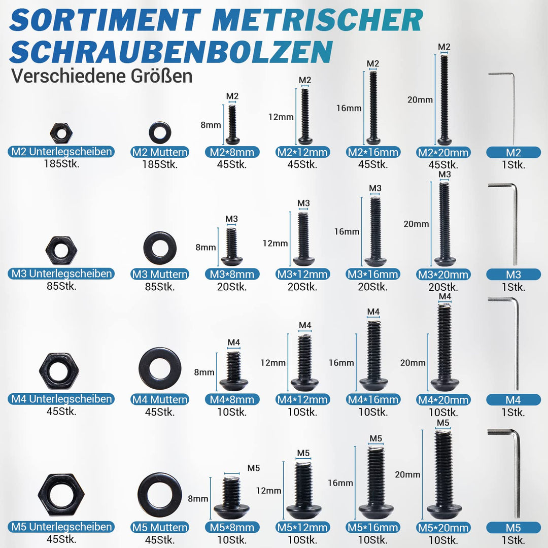 Schrauben Set NINDEJIN 1060PCS Kohlenstoffstahl Schrauben Muttern und Unterlegscheiben Sortiment Kit