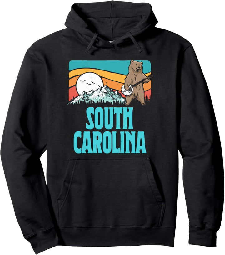 South Carolina Bluegrass Banjo Bear Funny Graphic Pullover Hoodie
