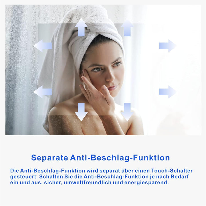 AQUABATOS® 120x60 cm LED Badspiegel mit Beleuchtung Badezimmerspiegel Digital Uhr Aluminiumrahmen Sc