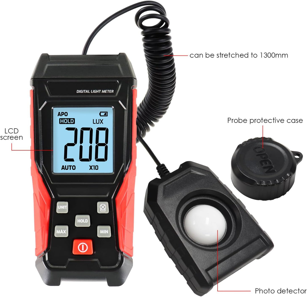 Photometer Digitales Luxmeter-Beleuchtungsstärke-Photometer mit um 360 Grad drehbarem Sensor, Messbe