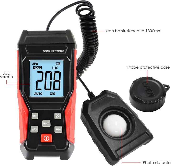 Photometer Digitales Luxmeter-Beleuchtungsstärke-Photometer mit um 360 Grad drehbarem Sensor, Messbe