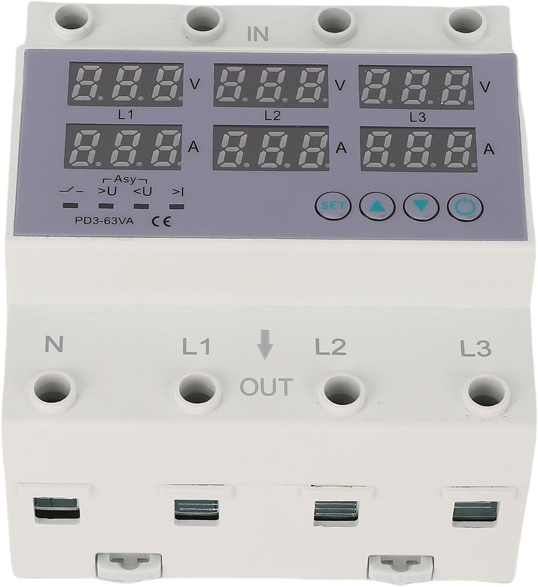 3 Phase Din Rail Voltmeter, CHLT 63 Digital LCD Display Automatic Reset Din Rail Voltmeter Ammeter A