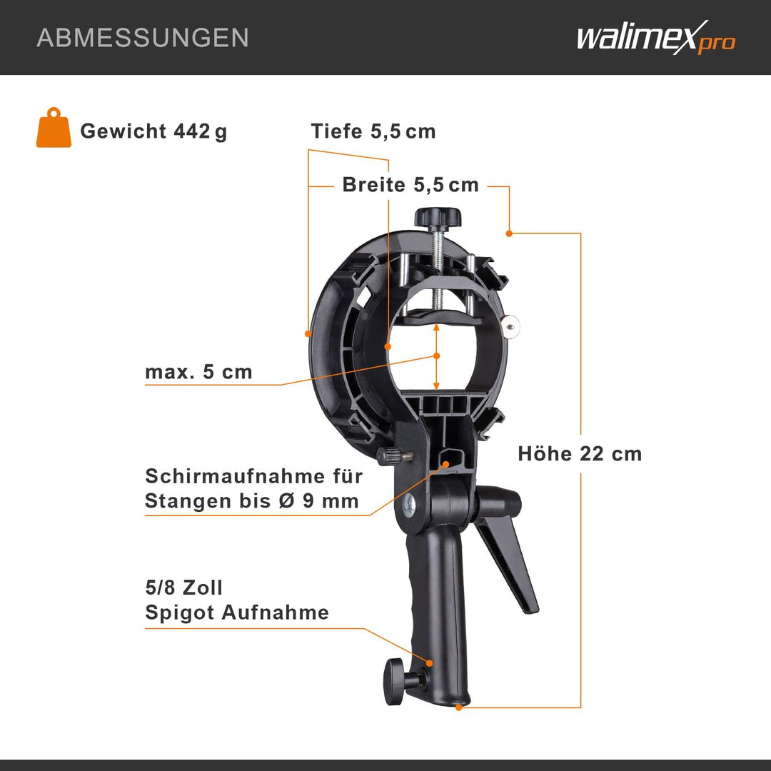Walimex Pro Universal Systemblitzhalter S-Type (für System- und Kompaktblitze, Speedlite-Blitzvorsat