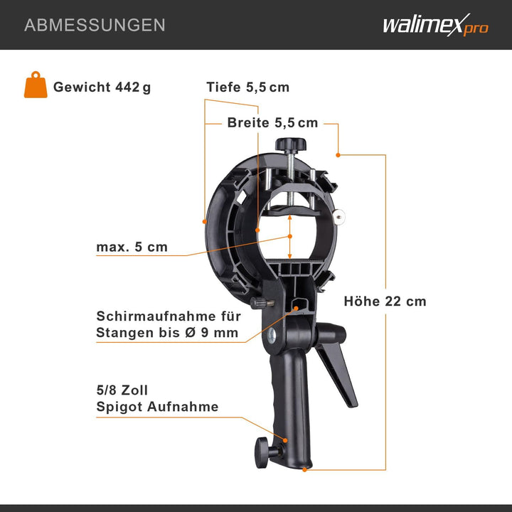 Walimex Pro Universal Systemblitzhalter S-Type (für System- und Kompaktblitze, Speedlite-Blitzvorsat