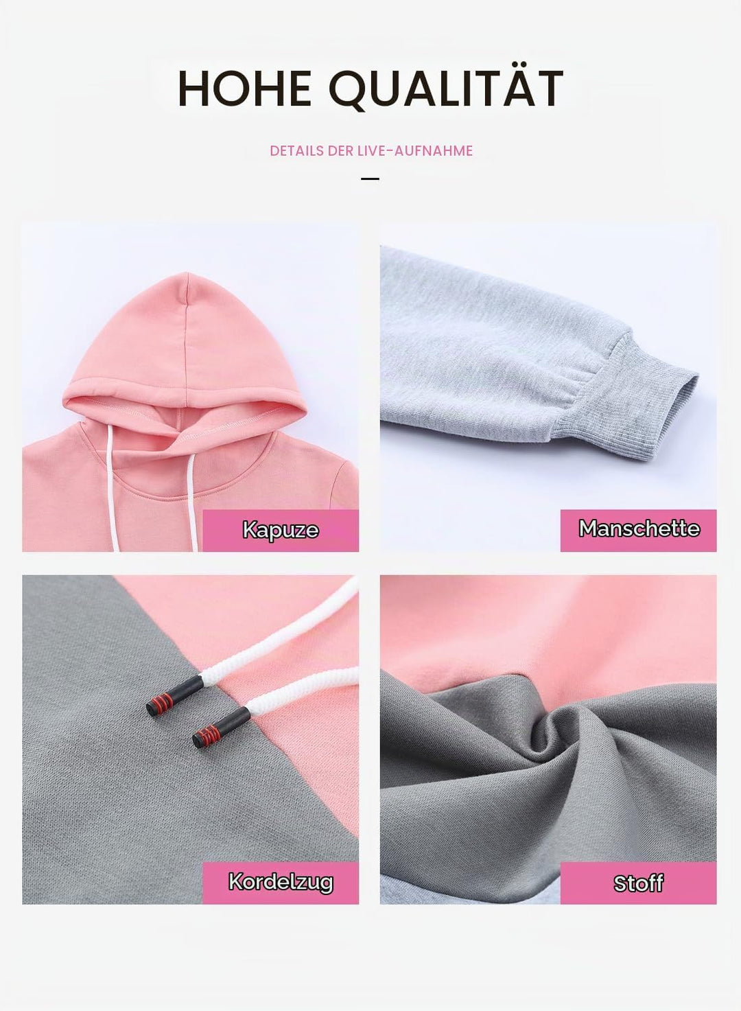 Dokotoo Damen Kapuzenpullover Stehkragen Hoodie Pullover Farbblock Sweatshirt Langarmshirt Oberteile