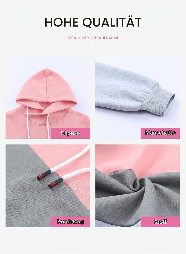 Dokotoo Damen Kapuzenpullover Stehkragen Hoodie Pullover Farbblock Sweatshirt Langarmshirt Oberteile