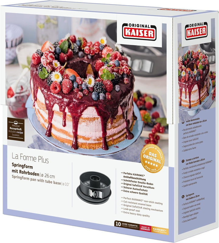 Original Kaiser La Forme Plus Backform 26cm Springform rund, 2 Böden, Flach- und Rohrboden, SafeClic