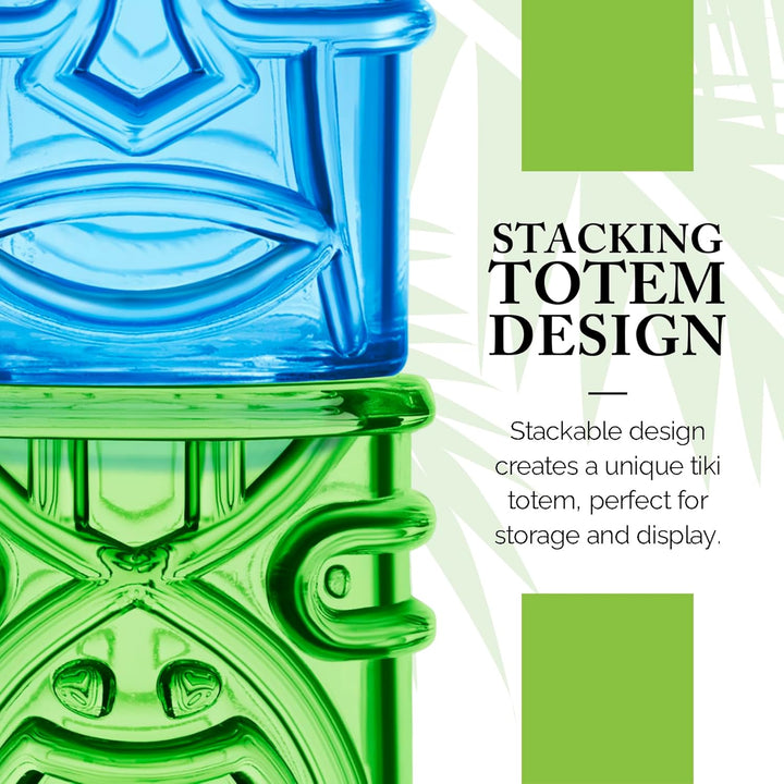Final Touch TIKI Stapelbar TUMBLERS Glas Cocktailgläser COLOURED Farben 355ml Hawaiian Themed 4 Stüc