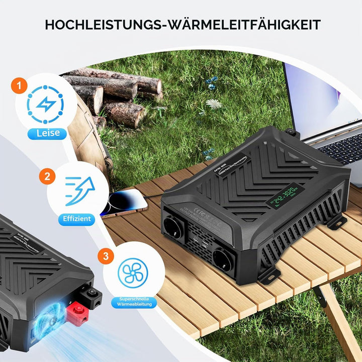 DATOUBOSS Wechselrichter 24V auf 230V 3000W/6000W, Spannungswandler 24V 3000W Reiner Sinus mit LCD-A