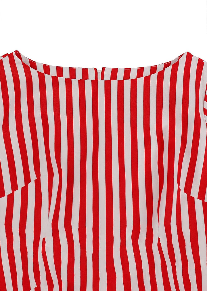 AXOE Damen Rockabilly Kleider 50er Jahre Baumwolle Gürtel, S Gestreift Rot