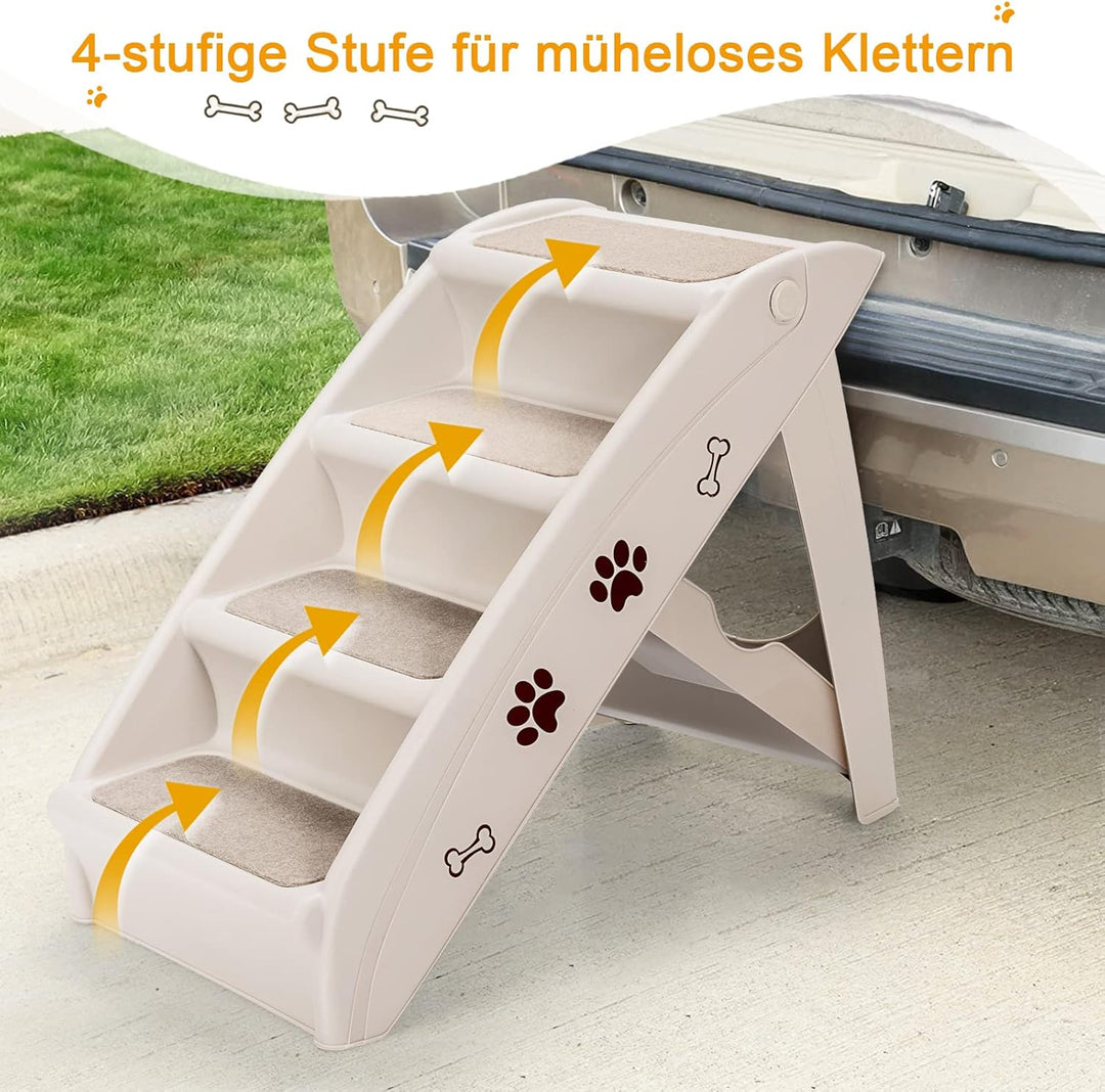 GOPLUS Hundetreppe mit 4 Stufen, Tragbare Tiertreppe aus Kunststoff, Klappbare Treppe für Haustiere,