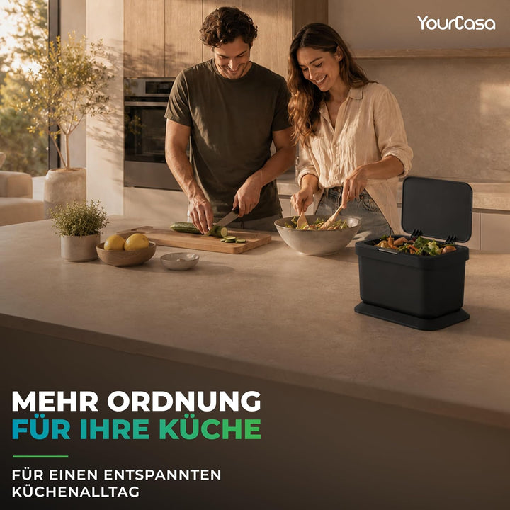 YourCasa Biomülleimer Küche 5L - geruchsdichter Bio Mülleimer mit Deckel &amp; Knopfdruck-Mechanismus -