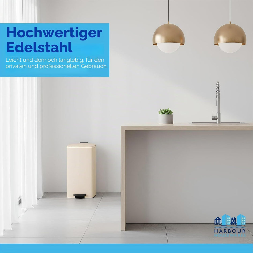 Harbour Housewares 30L Edelstahl Treteimer Chrome Square Küchenmülleimer | 30L Edelstahl Treteimer C