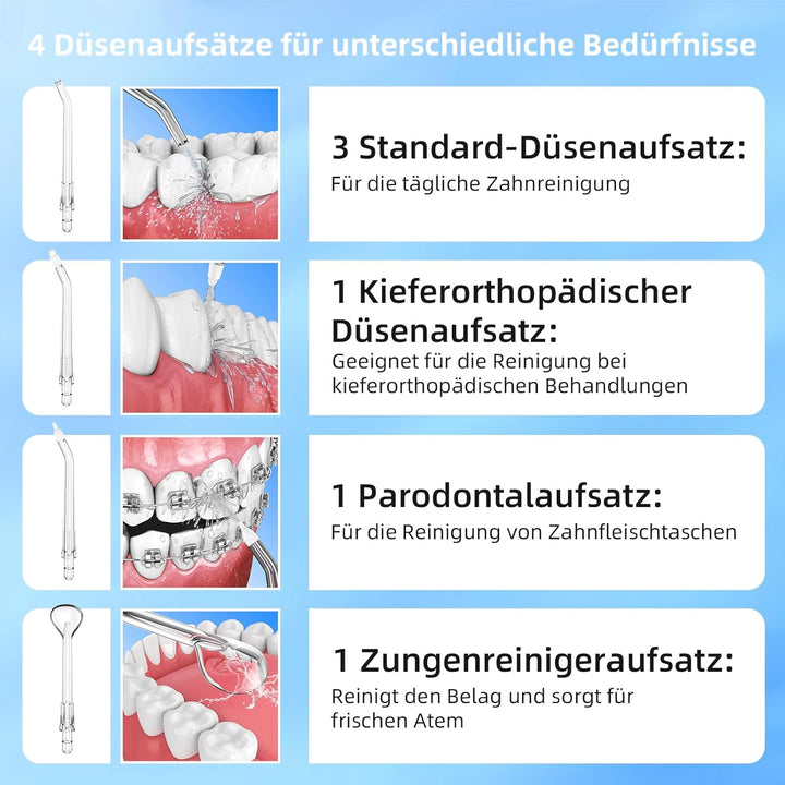 Munddusche Kabellos,Elektrische Zahnreiniger 5 Modi&300ML, Munddusche Testsieger mit 6 Jet-Tipps, Tr