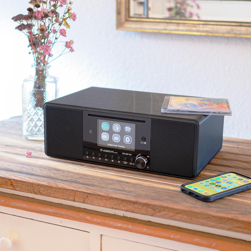 Albrecht DR 895 CD Kompaktanlage, DAB+/UKW/Internet/CD, 27895, Schwarz, mit 4" Farbdisplay, Stereo M
