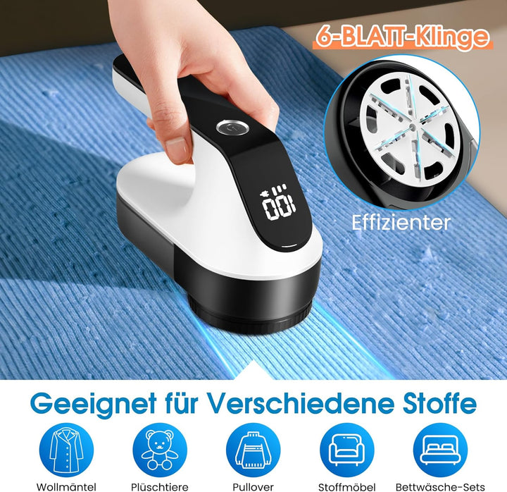 Fusselrasierer Elektrisch, Fusselentferner Entfussler für Kleidung mit 3 Geschwindigkeiten, 6-Klinge