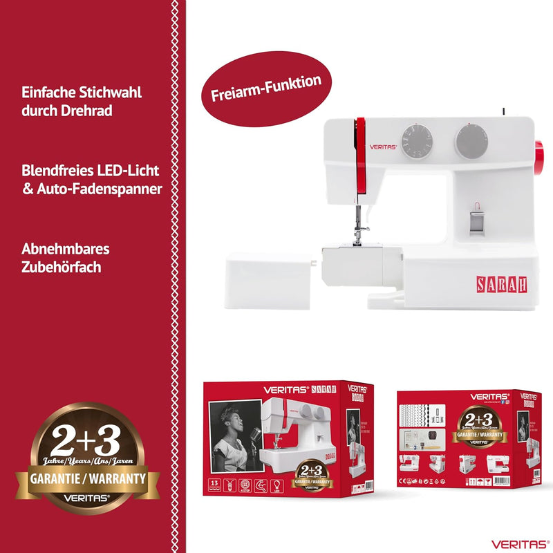 VERITAS Sarah - Mechanische Nähmaschine für Näh-Anfänger & Einsteiger mit 13 Stichprogrammen, Freiar